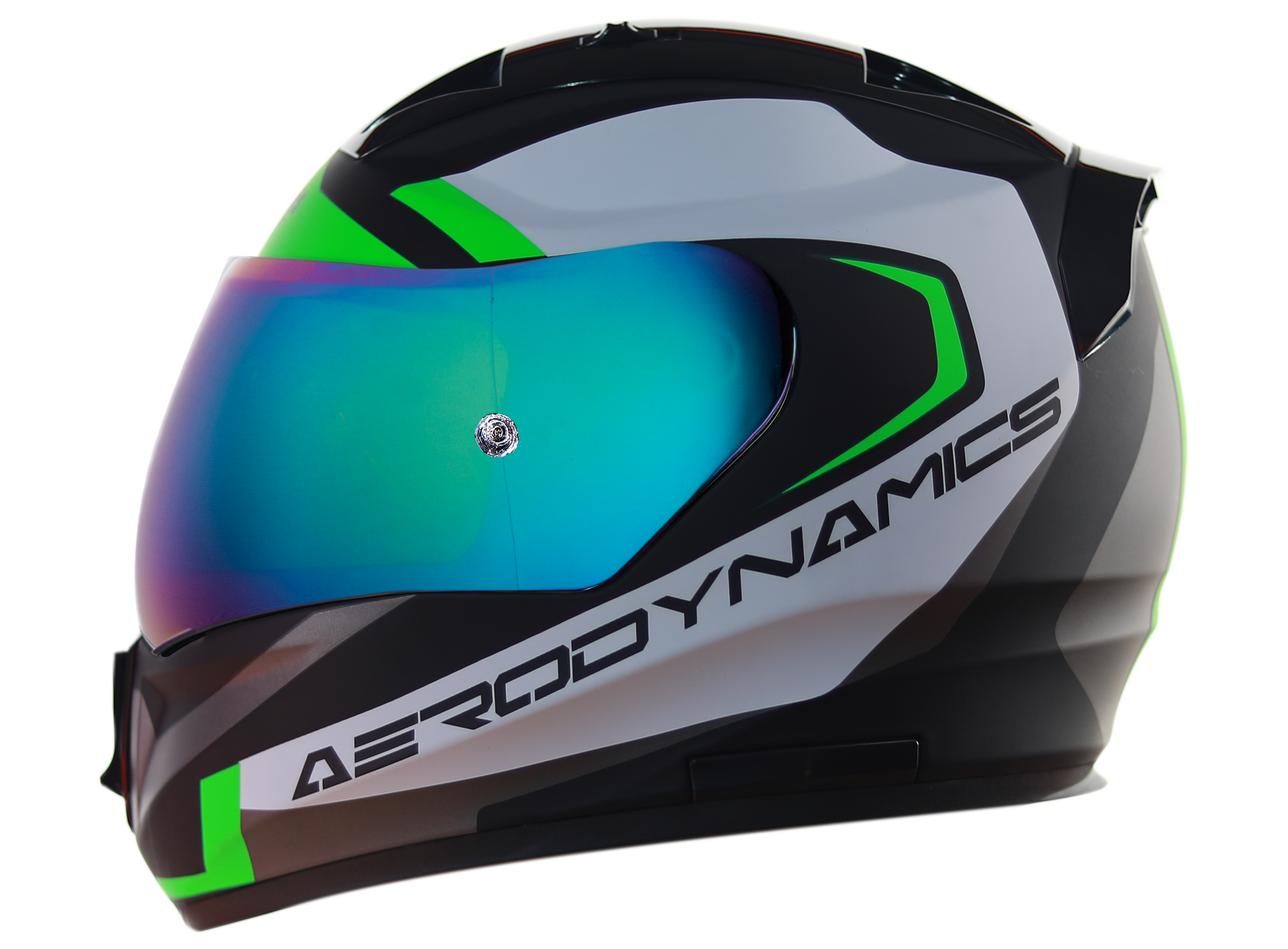 SA-1 Aerodynamics Mat Black/Green With Anti-Fog Shield Rainbow Chrome Visor 